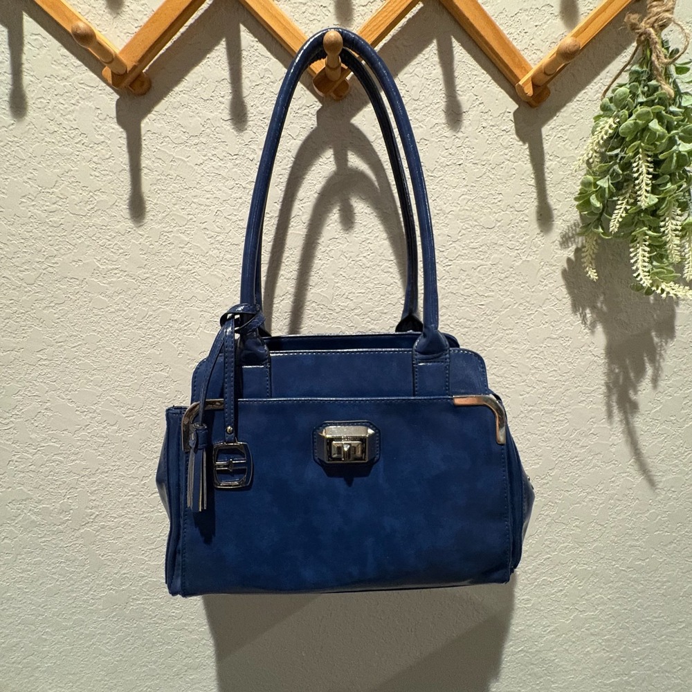 Ellen Tracy Blue Shoulder Bag Tote Purse Handbag EUC